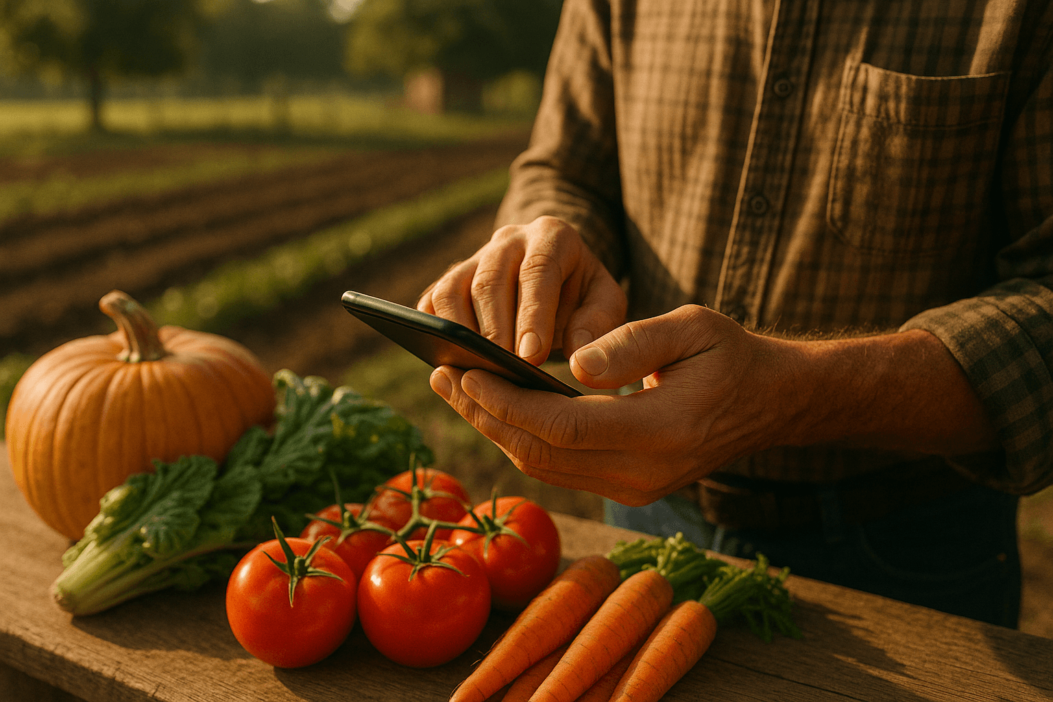 Agrônoma avaliando a plantação durante o registro de etapas