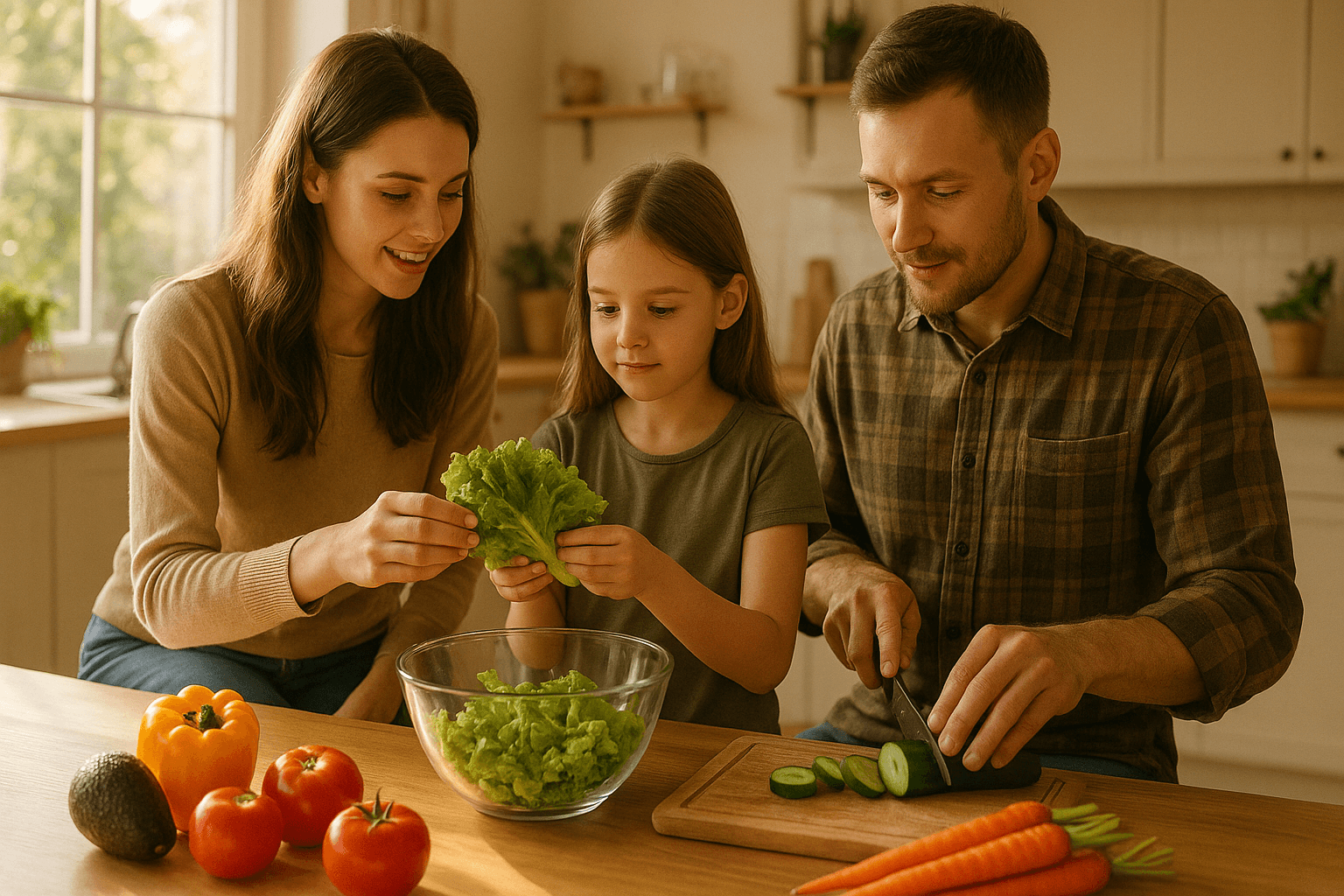 Família escolhendo alimentos com transparência de origem
