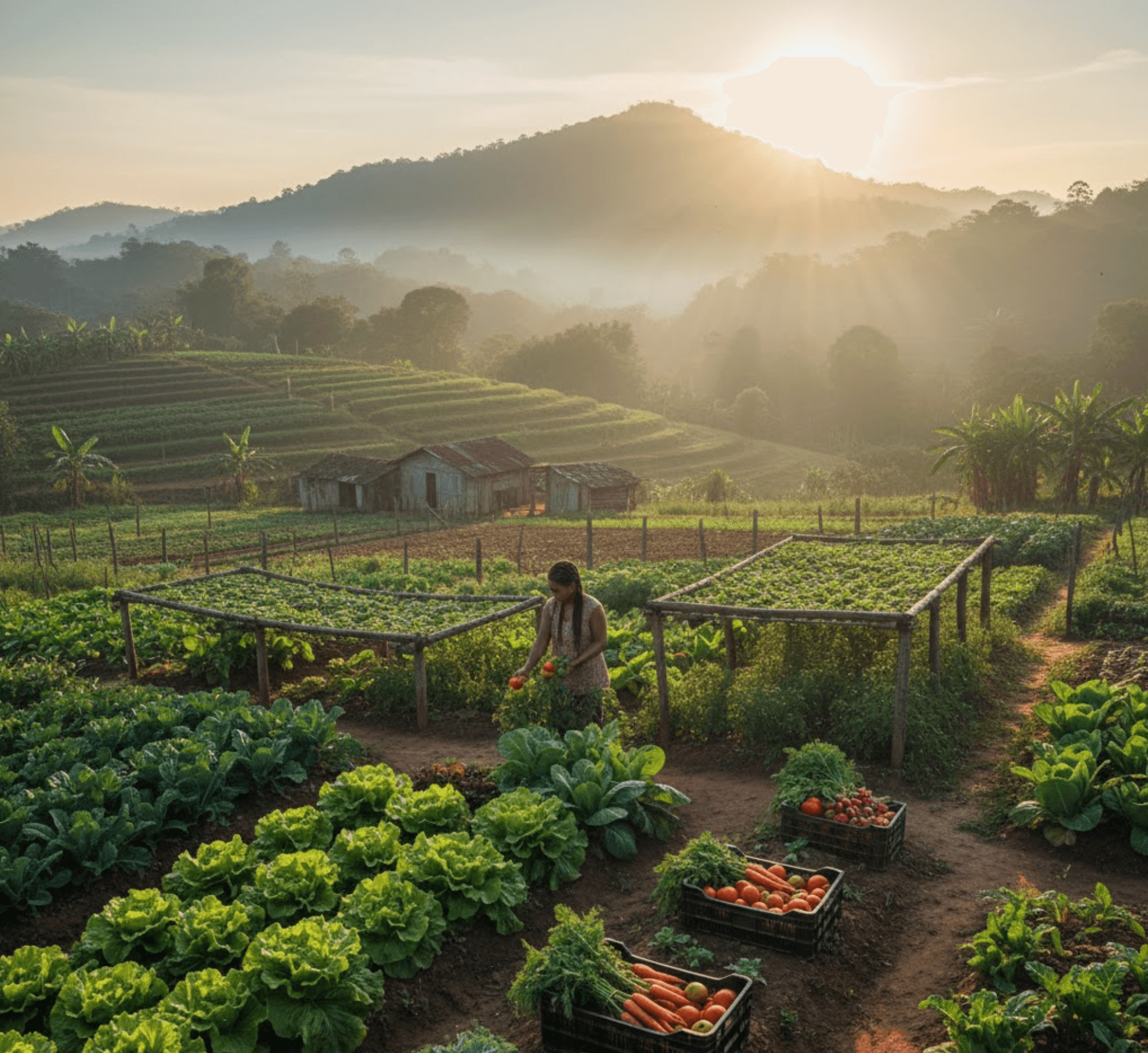 Produtor rural colhendo hortaliças frescas